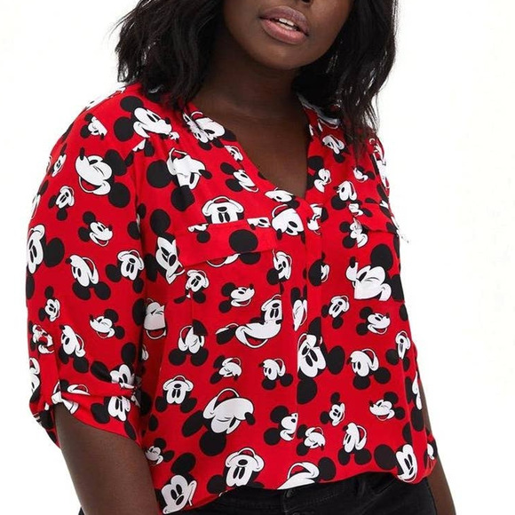 Torrid 2 (2X 18/20) Disney Red Mickey Mouse Georgette Harper Pullover Blouse - Picture 3 of 5